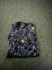 Weissman Dance Costume Top Girls LC Black Sequin Sparkling Stretch Sleeveless