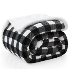 BEDELITE Sherpa Fleece Blankets King Size - Black and White Buffalo Plaid Chr...