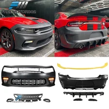 For 15-23 Charger Rear Front Bumper Conversion Yellow Lip SRT Style Grilles LED