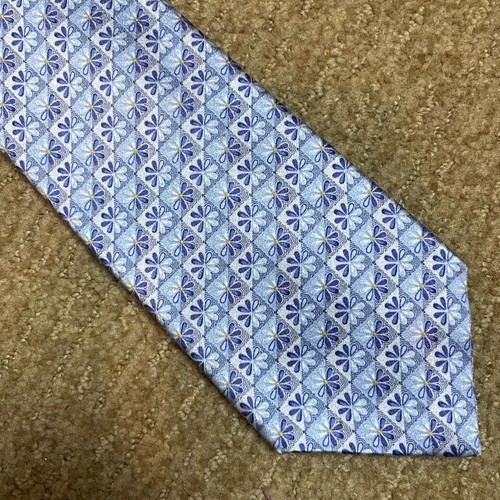 Ermenegildo Zegna Silk Tie Blue Floral Check 3.75x60 Old Money Luxury Italy - Picture 3 of 6