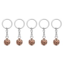 5pcs Retro Lucky Dice Keychain Charm Keyrings with Pendants, Red Bronze