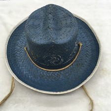 Vintage Blue Straw Cowboy Hat For Child, Preowned