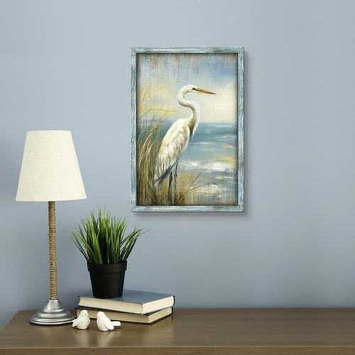 Coastal Heron Framed Wall Art: Beach Sea Bird Painting Blue Ocean Picture Sea... - Picture 6 of 6
