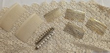 Vintage Hair Comb Lot Of 8 Metal Wavy Plastic French Side Rhinestones