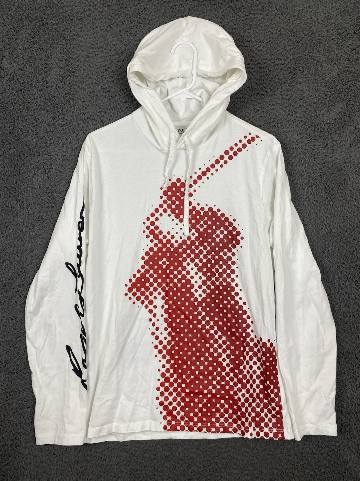 Polo Ralph Lauren stampa a pois grande pony grafica felpa con cappuccio camicia uomo taglia M pois rossi