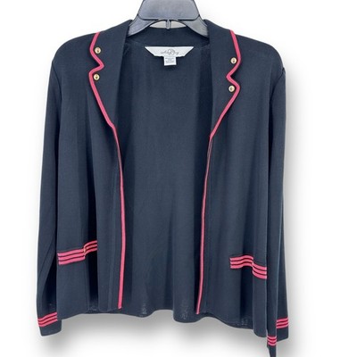 Ming Wang Open Front Cardigan Jacket Womens Sz PM Petite Medium Black Hot Pink