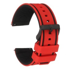 Silicone Watch Bands 24mm Soft Watch Band with Frosted Buckle, Red Black