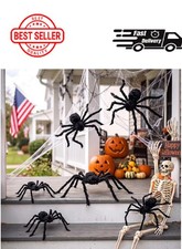 6 Pack 3 Size Black Spiders Set for Outdoor Halloween Decoration