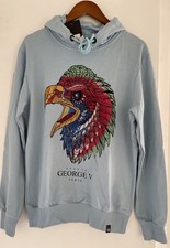 Avenue George V Paris Hoodie Men's Blue Long Sleeve Eagles Rhinestone Unisex L