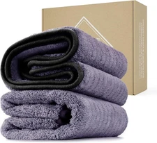 Fantasticlean Large Car Drying Towel 16x24 2 Pack-16" x 24", Grey 