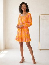 J. Crew Factory Scoopneck Mini Dress Orange Pink Floral Cotton Stretch SP23