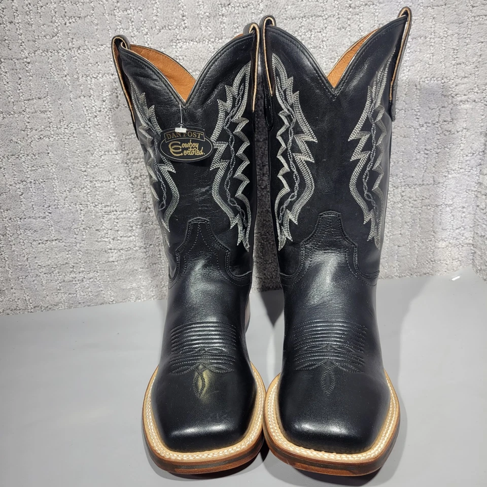Botas Dan Post Boerne Para Hombre Talla US 7D Cuero Negro Bordado Puntera Cuadrada. Foto 2 de 4
