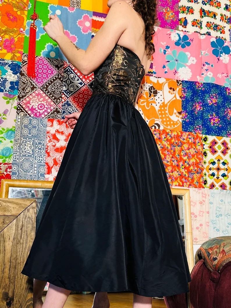 80s VTG Gunne Sax by Jessica McClintock Metallic Floral Corset