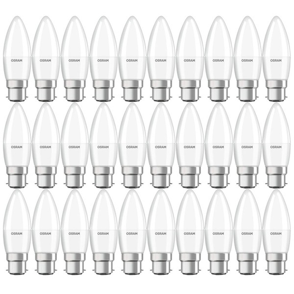 30 X Osram Led Lampen Kerzen 5,7W = 40Watt B22D Matt 470Lm 827 Warmweiß 2700K-image