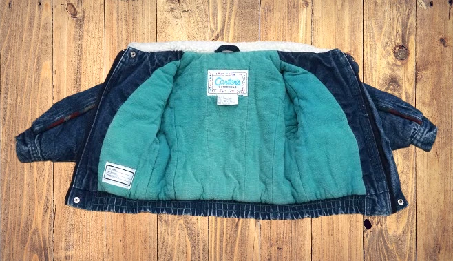 Vintage 80's Carters Denim Jean Jacket Quilted Lining Sherpa Collar Size 3T WARM - Image 2 of 4