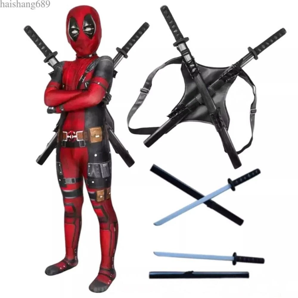 Kids Deadpool Halloween Costume Boys Superhero Jumpsuit Bodysuit Swords Gifts！！！