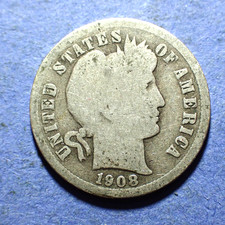 1908 Barber Dime  Good