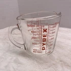 Vintage PYREX 2 Cup Glass Measuring Cup Red Letters Closed D-Handle #516