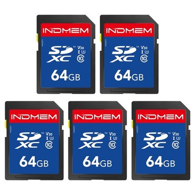 64GB SD Card 5 Pack, C10, U3, V30, High Speed up to 90M/S SDXC UHS-I Memory C...