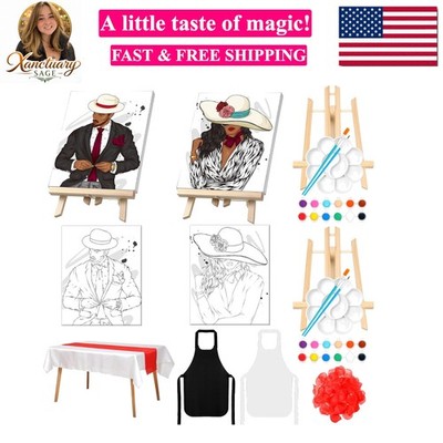 112 Pcs Sip and Paint Kit for Adults Date Night Pre Drawn Canvas Paint Kit fo...