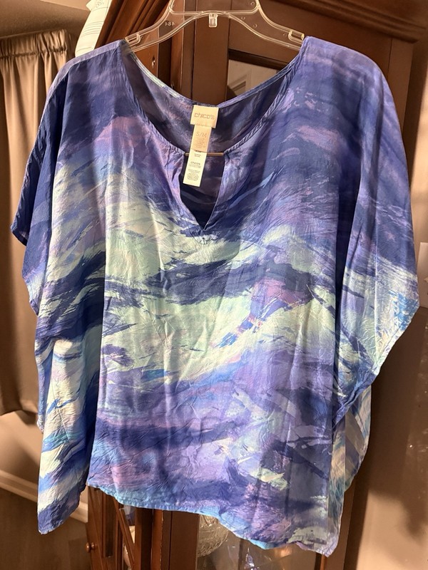 Chicos Small medium Top Poncho Flowy Silk Blend Beautiful Colors