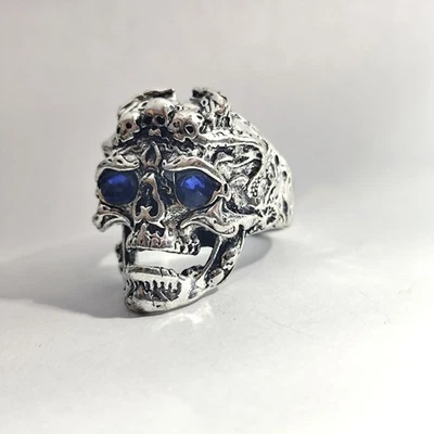 Retro Schädel Ring Silber plattiert Verstellbar Totenkopf 3D Zirkonia Unisex - Bild 1 von 3