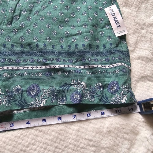 NWT Old Navy Shorts Women's Sz 8 Linen Green Blue Floral Blend Boho Artsy Print - Picture 8 of 12
