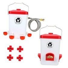 Automatic Chicken Feeder and Waterer Set Hanging Chicken 13.65x9.752in Red