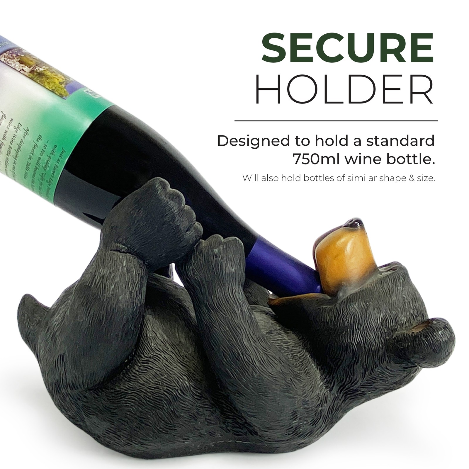 Rivers Edge Products 750ml Wine Bottle Holder, Countertop Home Decor, Cute Bear