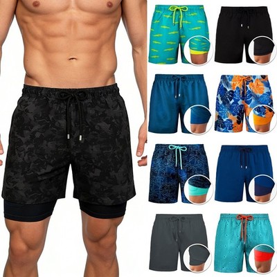 Herren Badehose Bedruckt Beachwear Medium Stretch Doppellagiges Design