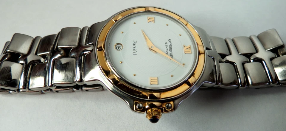 ВИНТАЖНЫЙ МУЖСКОЙ RAYMOND WEIL PARSIFAL 9188 КВАРЦ SS И 18K ЗОЛОТОЙ БЕЗЕЛЬ НАРУЧНЫЕ ЧАСЫ РАБОТАЕТ - Изображение 4 из 4