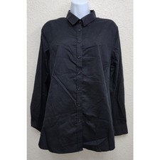 Port Authority Black Button Up Collard Long Sleeves Large Lightweight Soft