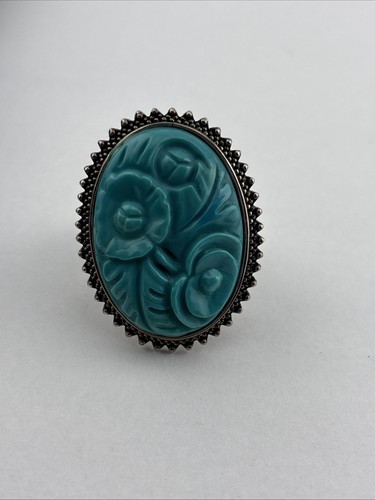 Vintage AKR Amy Kahn Russell 925 Sterlingsilber geschnitzter Türkis Größe 8 Ring Band - Bild 5 von 5
