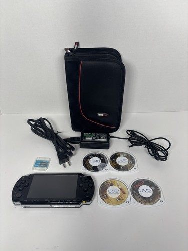 Sony PSP 2001 Console Bundle Charger Case 4 Games Memory Card - READ DESCRIPTION