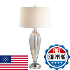 Jonathan Y 33.5 Smoked Grey Glass/Crystal Table Lamp Traditional Fluted Glass
