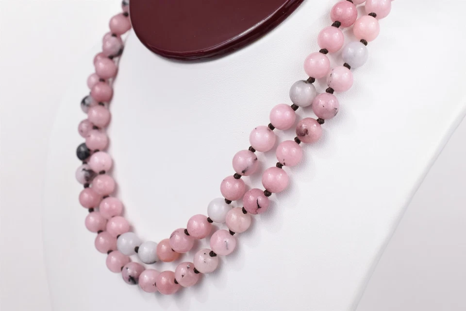 34 in Endless 8mm Natural Rhodonite Bead Necklace Hand Knotted - Image 3 of 4