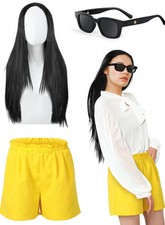3 Pcs Halloween Cosplay Costume for Women 1 Pc Shorts 1 Pc 27 Inch Wig Glasses