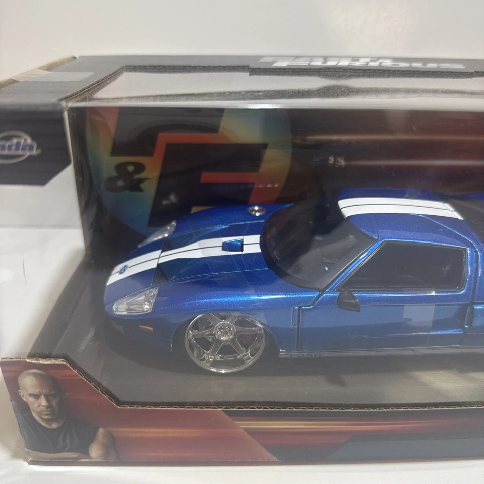 Fast and Furious Ford GT Blue with White Stripes Die Cast Car 1:24 Jada Rare Box - Image 2 of 4