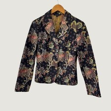 Trousers Etc Tapestry Floral Blazer Jacket Size 6 Black Multicolor Vintage Style