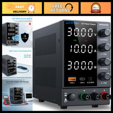 Adjustable 0-30V 10A Variable Power Supply, Bench Regulated with USB Type-C Qu