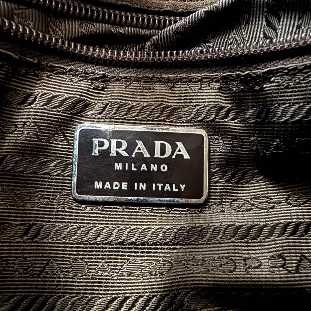 PRADA Shoulder Bag Khaki Brown Suede Women Y2K vintage Handbag Logo embossed JPN thumbnail 17