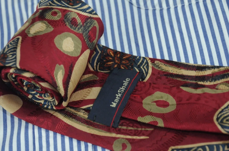 Mark Shale мужской красный серо-синий абстрактный шелковый галстук 60 x 3,5 дюйма - Изображение 4 из 4