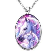 Colorful Unicorns Design Oval Pendant Necklace