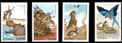Zambia #SG639-SG642 MNH 1991 Bird Snake Leopard Mouse Lion Fables [523-526] - Afbeelding 1 van 1