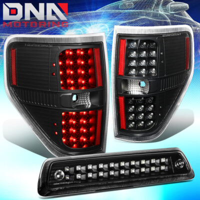 FIT 09-14 FORD F150 FULL LED TAIL LIGHT+DUAL-ROW THIRD BRAKE/CARGO LAMP BLACK