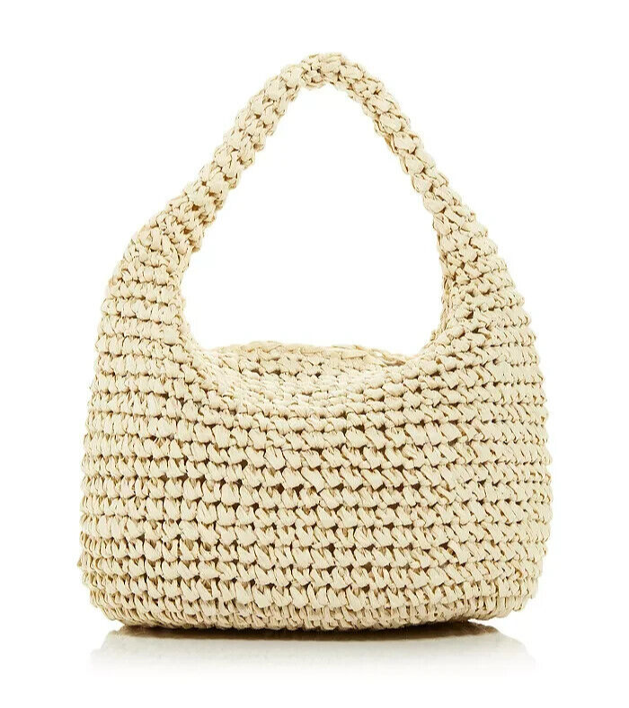 AQUA Mini Slouch Natural Woven Basket Top Handle Bag - MSRP $88.00