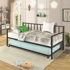 Twin Daybed with Trundle Lounge Metal Daybed Frame for Living Room Guest Room US