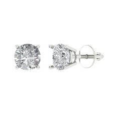 White Sapphire Stud Earrings for Women, Screw back 1 cttw, 5.0mm, Round-Cut 
