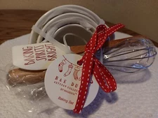 Rae Dun White Measuring Cups With Holiday Spatula & Whisk Set