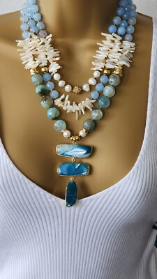 #ad #ad Jade Natural Stone and natural pearl special pendant necklace $119.00